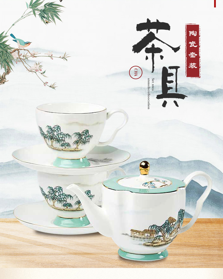 茶杯茶壶整套装礼品定制 工夫茶具家用办公陶瓷杯批发 喝茶简约中式手绘茶具定制