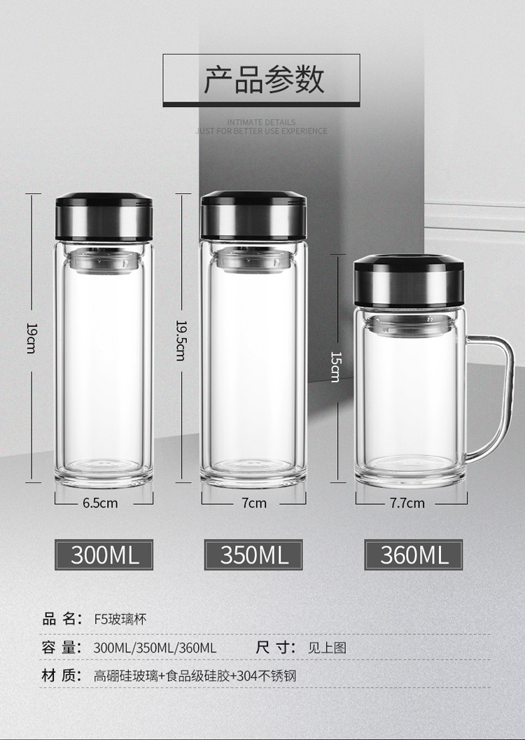 新款创意双层加厚底玻璃杯价格 透明广告礼品杯子批发 便携办公水杯定制LOGO