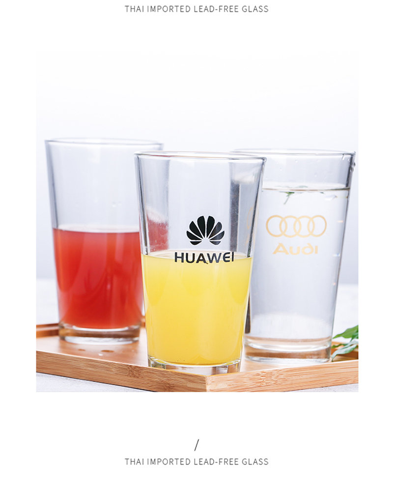 钢化玻璃水杯定制logo印字 冷饮杯玻璃大容量果汁杯创意杯子定制