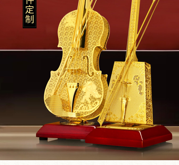 乐器摆件模型定制 铜摆件礼品小提琴二胡手工金属工艺品礼品批发