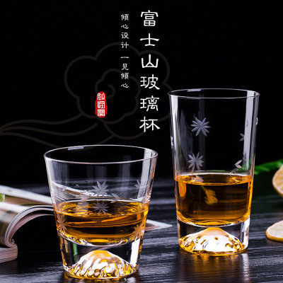 批发水晶玻璃酒杯日式富士山杯 创意磨砂冰山杯茶水杯威士忌酒杯具定制