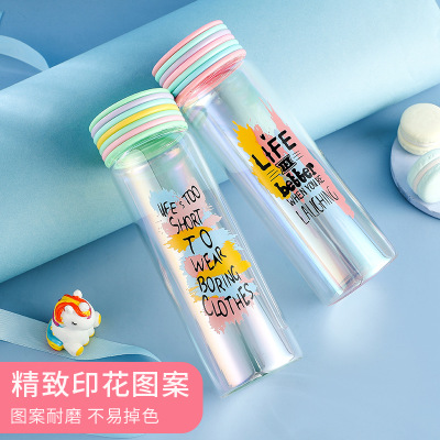 杯子透明圈圈盖水晶玻璃杯 商务水杯定制logo 创意广告杯批发