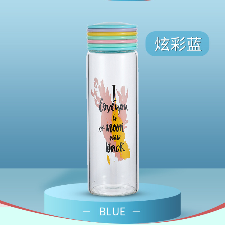 新款玻璃杯 彩虹圈渐变色水杯 炫彩盖子耐热礼品杯 开业庆典随手杯批发