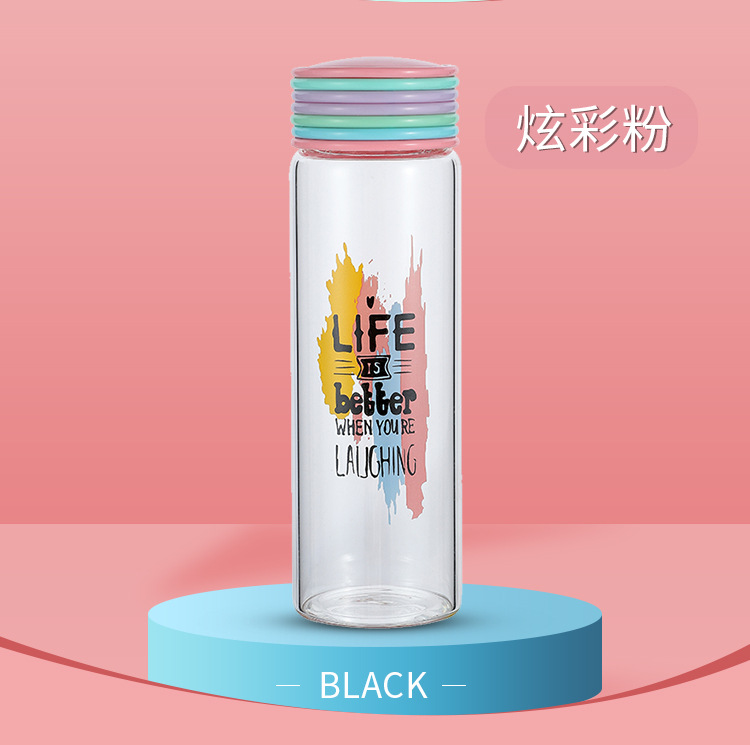 新款玻璃杯 彩虹圈渐变色水杯 炫彩盖子耐热礼品杯 开业庆典随手杯批发