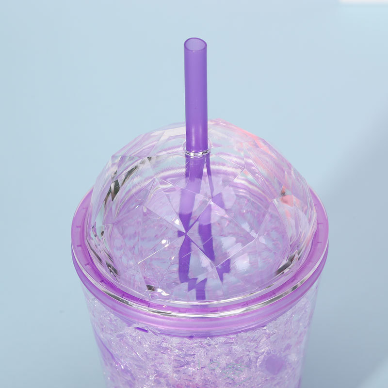 尚夏日冰杯批发 塑料吸管水杯 凝胶碎冰学生双层小清新冰酷杯子定制