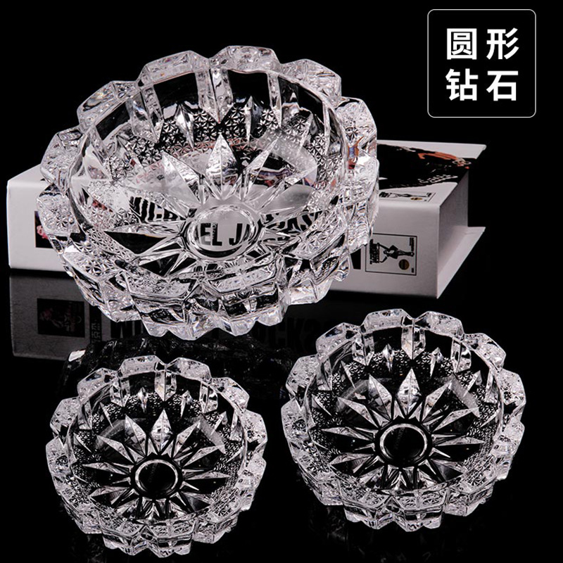 厂家定制无铅透明玻璃圆形烟灰缸 钻石纹烟缸创意促销礼品可印LOGO