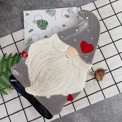 圣诞老人盘子 陶瓷浅盘子西式餐具平盘 可爱创意家用菜盘酒店装饰盘