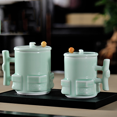 玉青瓷功夫茶具 陶瓷茶杯礼盒包装 家用简约带盖单杯批发直销