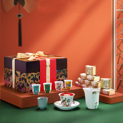 新年礼品喜乐礼盒套装 安化红茶袋泡茶盖碗茶具礼盒 银行会员礼品定制