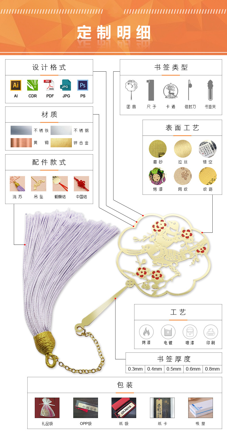 厂家定做黄铜书签 金属书签定制 中国风烤漆博物馆书签文创礼品