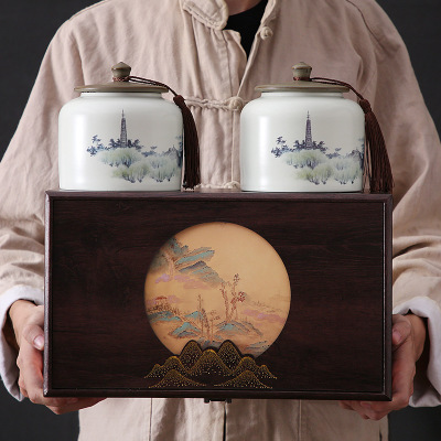 茶叶礼品盒套装订制 陶瓷茶叶罐定做 商务礼品陶瓷包装批发印logo