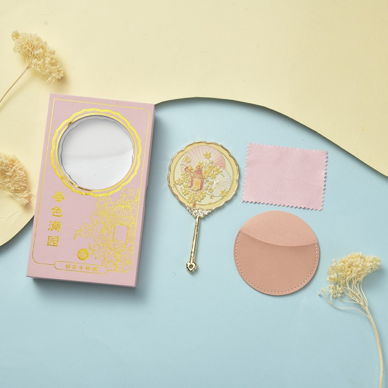 国风金属手持镜定制 便携式随身镜 立体浮雕化妆镜旅游纪念品礼品定制